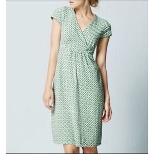 Boden Lola Jersey Knit Faux Wrap Dress Geo Pinwheel Print Green V-Neckline Sz 4